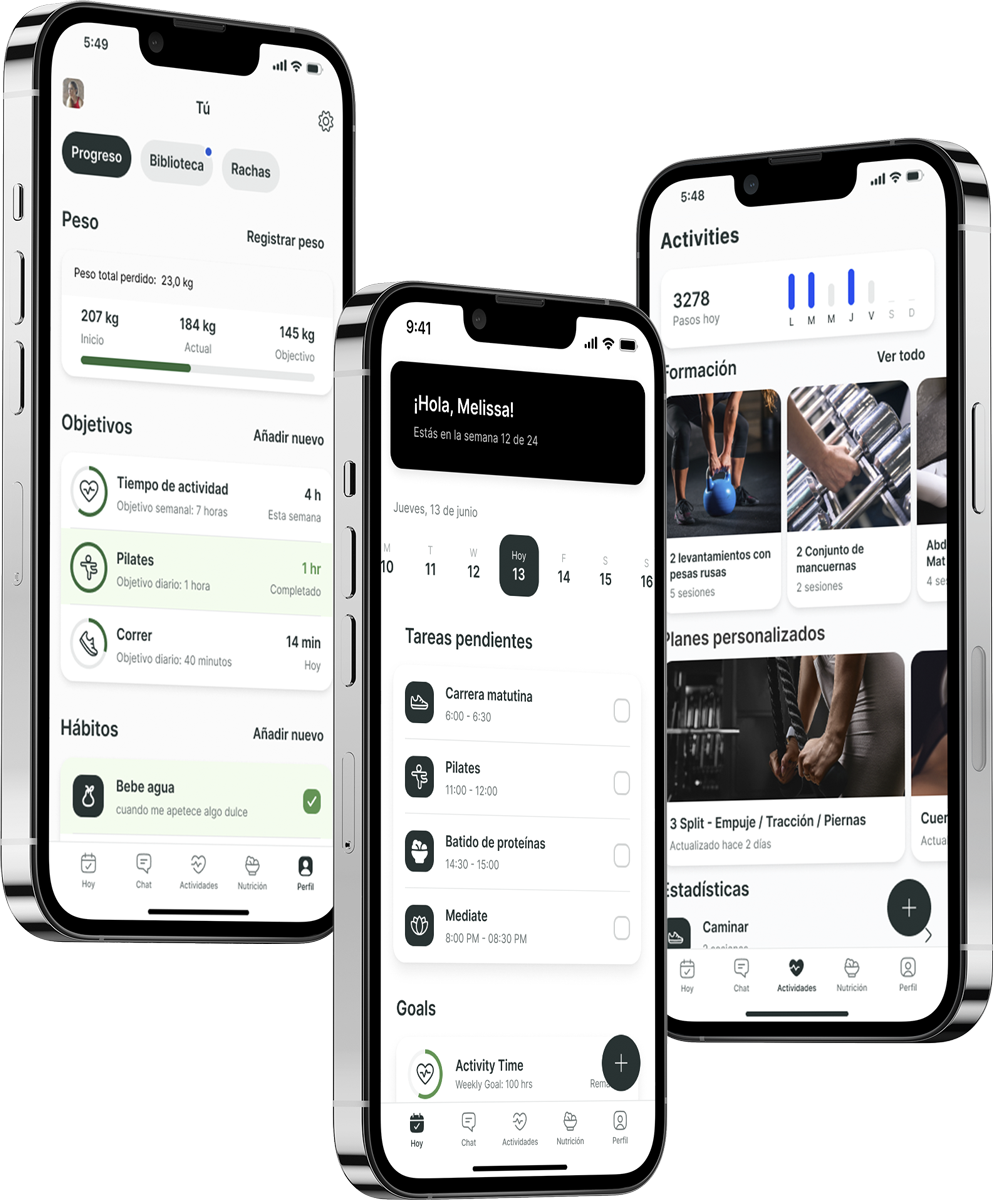 Un mockup de la app de coaching mostrando las funciones.